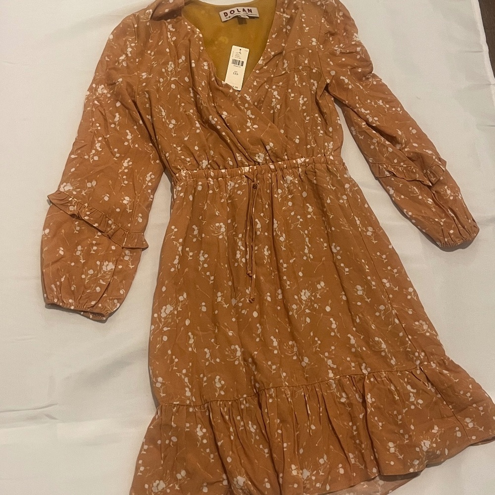 Anthropologie Floral Long Sleeve Dress in Rust